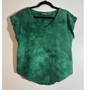 Cottonways Size 1 (S/M) Green Tie-Dye Crinkle Gauze Top Travel Vacation Beach
